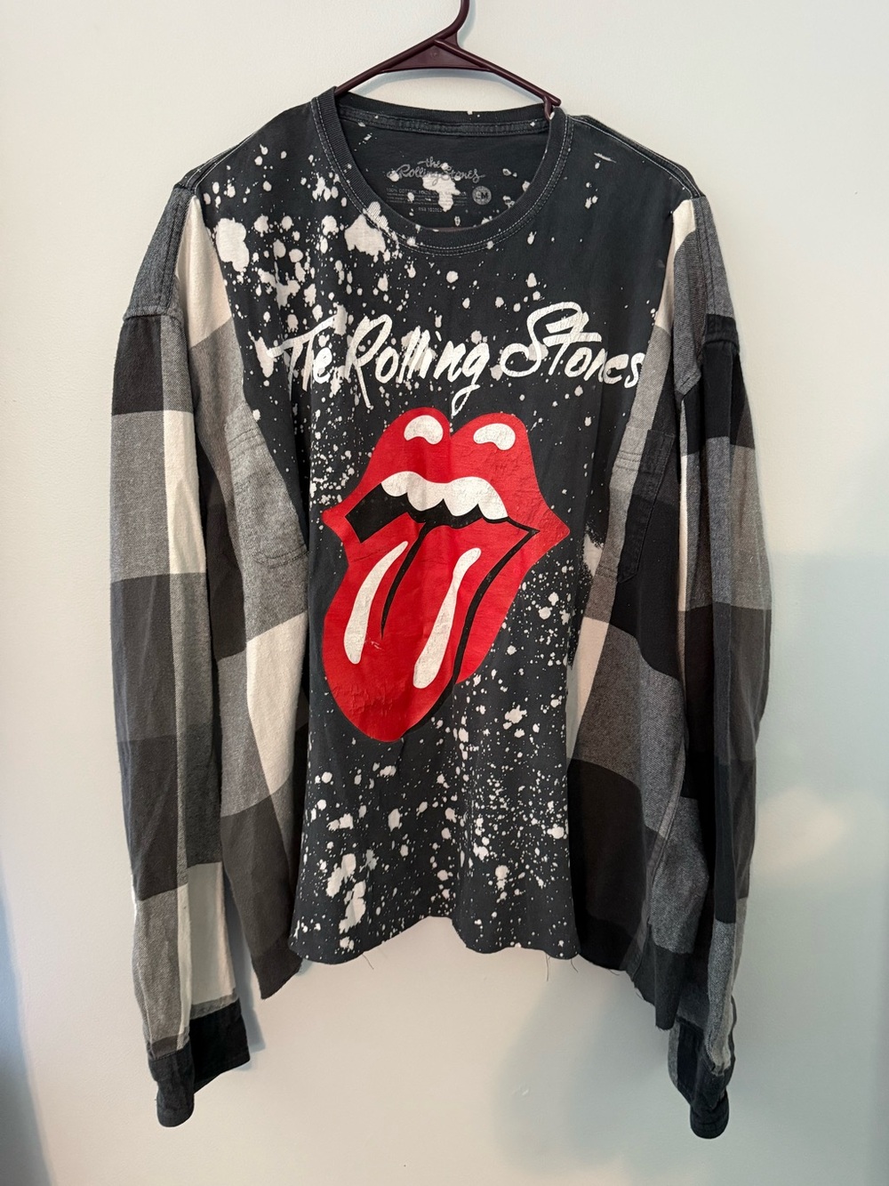 Upcycled Handmade Rolling Stones campfire flannel shirt. Size S-Xl